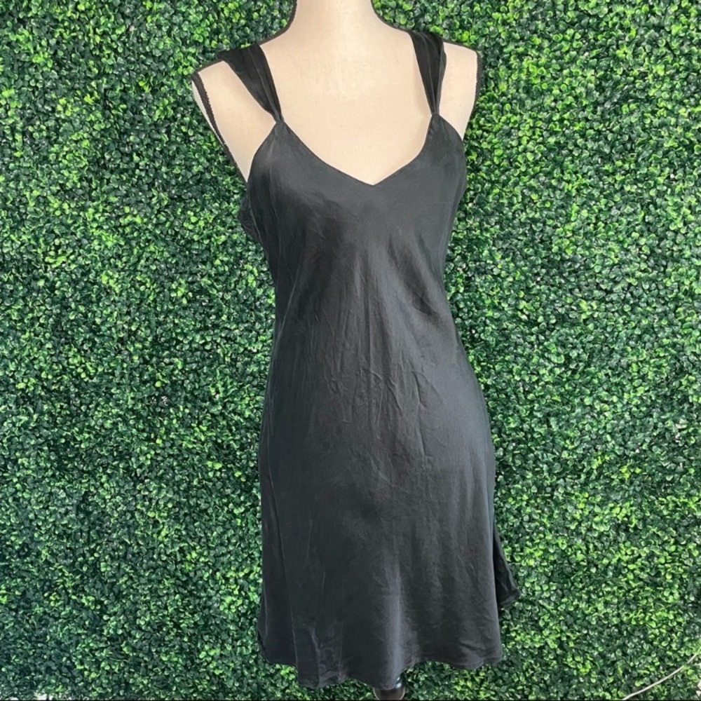 Vintage Silkscreen Sleepwear Black 100% Silk Nighty Sz XL